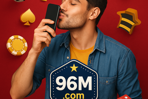 Homem sorrindo enquanto usa um app de apostas no celular de forma calma